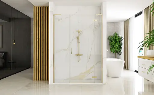 Душові двері Rea Hugo 110 розпашні brushed gold REA-K6610+REA-K8410, прозорий, золотий - фото 5