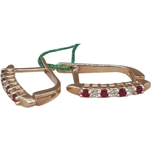 Золоті сережки ЮЗ "Багет" з діамантами та рубінами. 2877