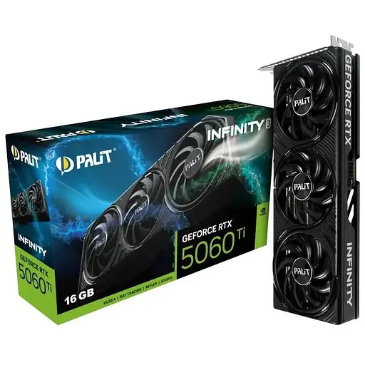 Відеокарта GeForce RTX 5060 Ti, Palit, Infinity 3, 16Gb GDDR7, 128-bit, HDMI/3xDP, 2572/28000 MHz, 8-pin (NE7506T019T1-GB2061S) - фото 1