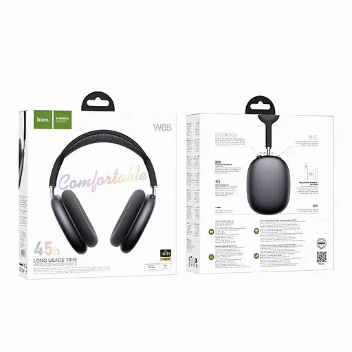 Bluetooth гарнитура Hoco W65 с шумопоглощением, микрофоном, AUX и беспроводным соединением, серая - фото 3