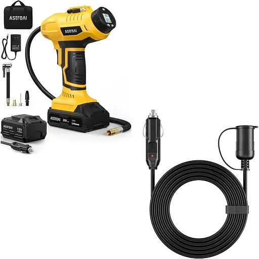Повітряний компресор AstroAI подовжувач прикурювача 12 футів/12 В/120 Вт/15 А жовтий