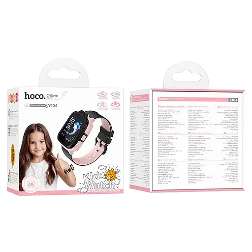 Дитячий смарт годинник Hoco Y104, 4G GPS Wi-Fi HD камера 1.69" HD-дисплей Pink Box - фото 4