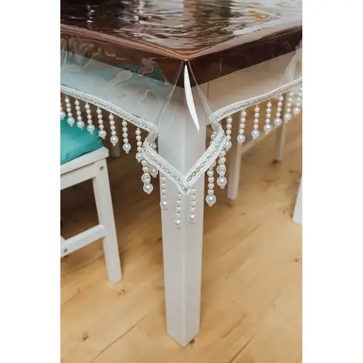 Скатертина силіконова з білою перлинною бахромою Elit 220х200 см - фото 1