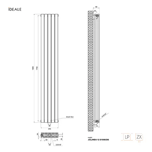 Радіатор дизайнерський Ideale Jolanda 12 5/1800/295 чорний, Чорний - фото 6