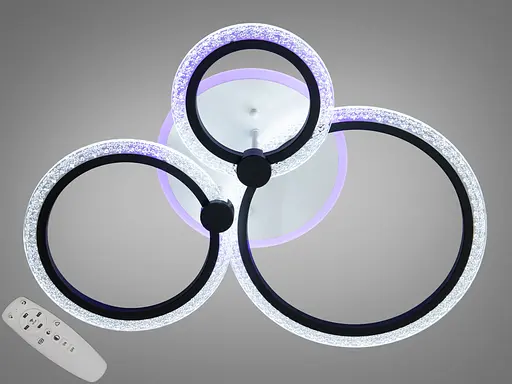 LED люстра з пультом, диммером і кольоровою підсвіткою, 55W, чорна - фото 1