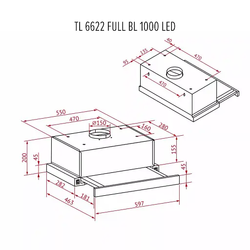 Вытяжка телескопическая Perfelli TL 6622 Full BL 1000 LED - фото 12