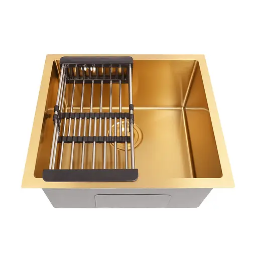 Кухонная мойка золотая из нержавеющей стали 50 см под столешницу 1.5 мм Nett NG-5045, Золотой - фото 6