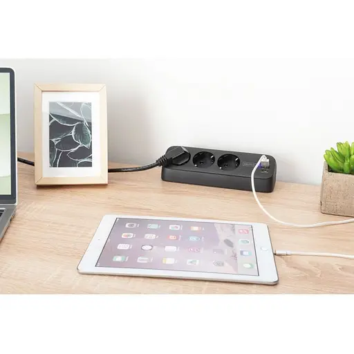Блок розеток Digitus Office, 3xSchuko, 2xUSB-A, 1xUSB-C, 16A, 1.5 м, вилка Schuko, чорний - фото 12