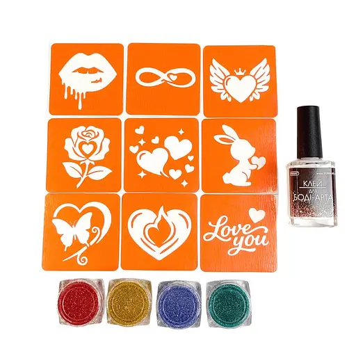 Набор для био-тату "Love Story #2 - глиттер" Fresh Tattoo set-love-story-2-glitter 9 трафаретов - фото 2