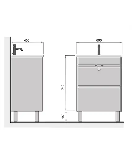 Тумба Мойдодир Polo Loft 60-U з умивальником Cosmo 60 бетон з білим Сірий - фото 2