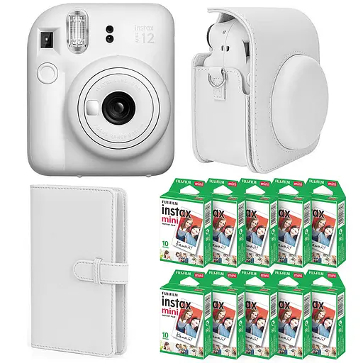 Набор камера Fujifilm Instax Mini 12, Фотобумага 100 шт, Чехол, Фотоальбом 108 фото Белый - фото 1