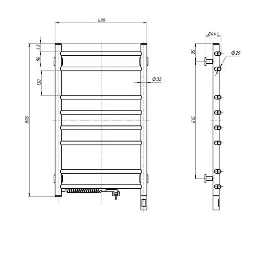 Рушникосушка NAVIN Камелія 480х800 Sensor ліве підключення з таймером чорний муар - фото 4
