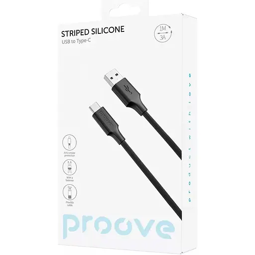 Кабель Proove Striped Silicone USB-A to USB-C 1m Black (CCSS60001201) [133329] - фото 2