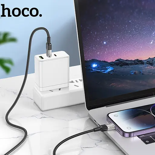 Дата кабель Hoco U129 Spirit Transparent Type-C to Lightning 27W (1.2m) Black - фото 4