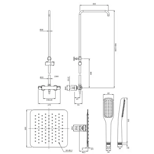 Душова система з термостатом Omnires Y chrome Y1244X/6/KCR, Хром - фото 2