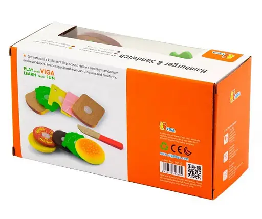 Іграшкові продукти Гамбургер та сендвіч Viga Toys 50810 для дівчаток та хлопчиків - фото 6