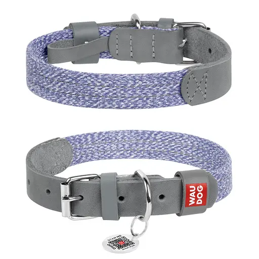 Нашийник для собак зі шкіри та відновленої бавовни Waudog Classic M Ш 20 мм Д 30-39 см сірий