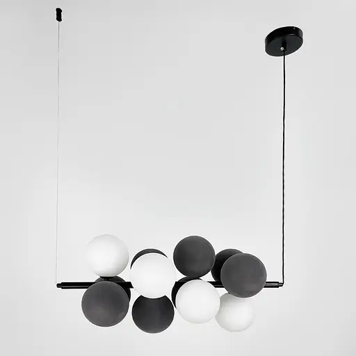 Видовжений чорний світильник на 4 білих та 8 графітових плафонів | Арт. 908/12 BK+GR+WT | Line F - фото 1
