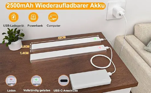 Світлодіодний світильник OUILA 43,5 см з можливістю затемнення, 108 світлодіодів, детектор руху, 2500 мАг USB 2 шт. - фото 5