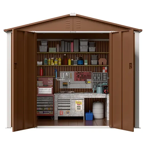 Хозблок-сарай металлический DS-03 с двускатной крышей 200х240х180 см. Коричневый - фото 7