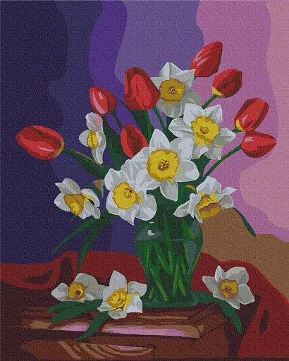 Картина за номерами на підрамнику Brushme Букет тюльпанів та нарцисів Valentyna Ivanova