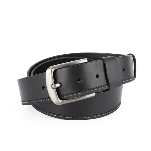 Ремінь чоловічий чорний шкіряний SF-402 (125 см) зі строчкою під джинси - фото 1