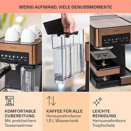 Кавоварка Klarstein Arabica Comfort 1350 W 20 бар (10041524) Бронза - фото 7