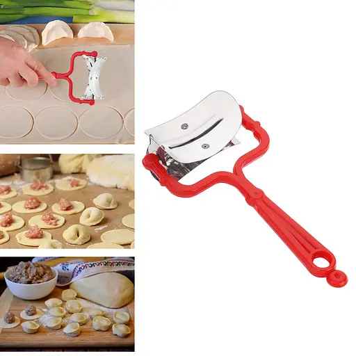 Ролик кулинарный нож для нарезки теста кругами для вареников, пельменей, печенья 15 см Красный 84354 - фото 2