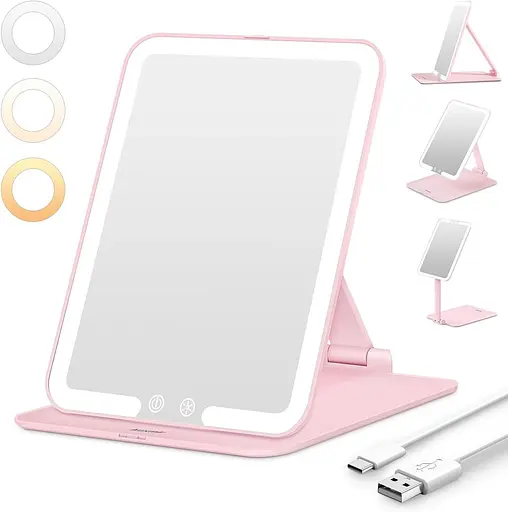 Дорожнє світлодіодне дзеркало для макіяжу Auxmir, портативне косметичне дзеркало з підсвічуванням, компактне акумуляторне дзеркало