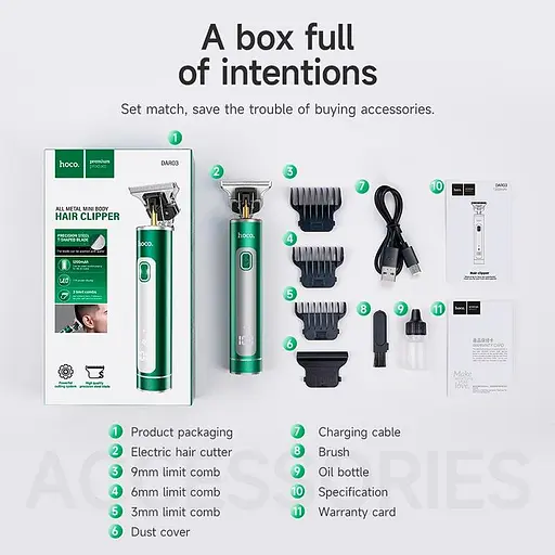 Машинка для стрижки волос HOCO Breeze electric Hair cutter DAR03 | 90min | - фото 3