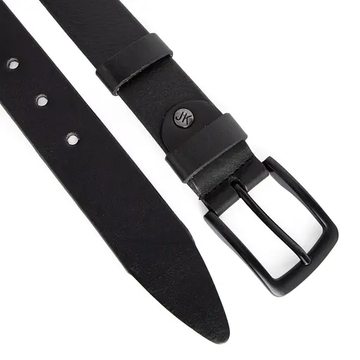 Ремінь чоловічий шкіряний JK-4013 чорний з чорною пряжкою (125 см) - фото 2