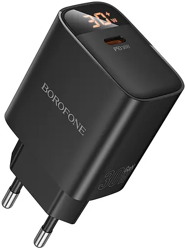 Мережевий зарядний пристрій Borofone BA97A Ilustre single-port PD30W charger with digital display EU чорний - фото 1