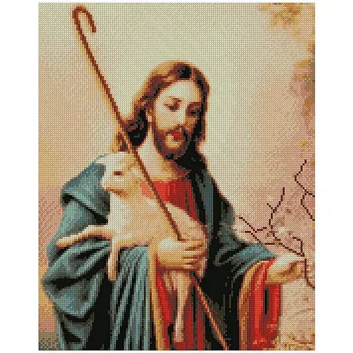 Алмазна мозаїка Ісус Добрий пастор», 40х50 см алмазна вишивка ікона на підрамнику - фото 1