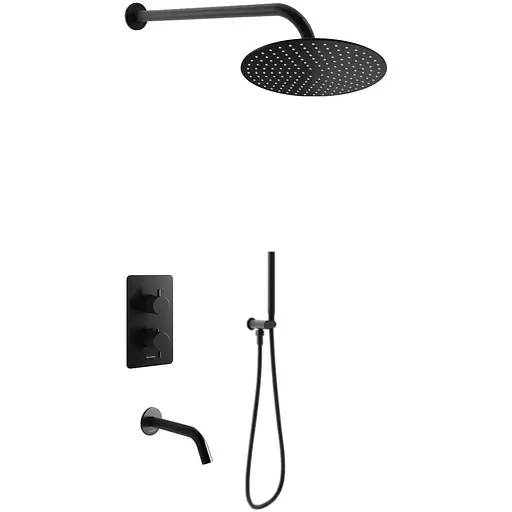 Душева система Kohlman Axel 25 black з термостатом + BOX прихованого монтажу KPL-QW433AB25, Чорний матовий - фото 1