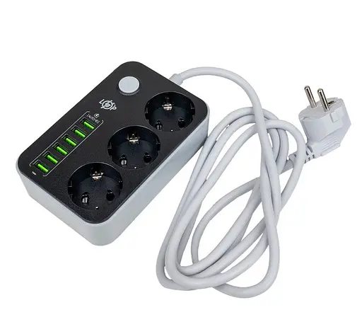 Мережевий фільтр-подовжувач LogicPower LPF24-USB6, 3x220V-2500W, 6xUSB-3.4A - фото 3