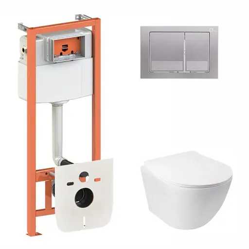 Набор: Qtap Jay Ultra Quiet унитаз подвесной QT07335177W + Nest комплект инсталляции 4в1 (квадратная клавиша Satin) QT0133M425 + M06029SAT - фото 1