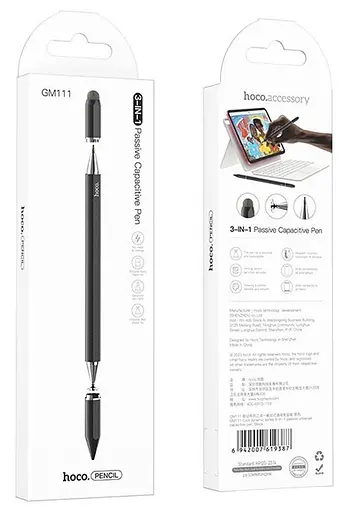 Стилус Hoco GM111 Cool dynamic series 3-in-1 passive universal capacitive pen черный - фото 1
