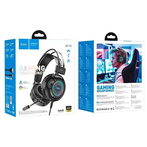 Дротові ігрові навушники Hoco Resource gaming headphones W110, USB, 3.5мм, 2м, black - фото 4