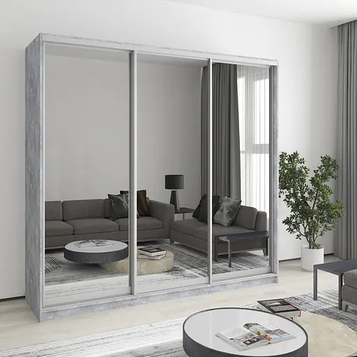Шафа-купе тридверна MebelStar Комбо AL 3 Дзеркала 220x45x210 см Бетон (MBS-3274)