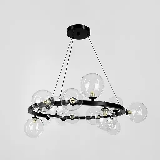 Кільцева чорна люстра з 14 прозорими плафонами Ø 75 см | Line F | Арт. BM62/14 BK+CL - фото 4