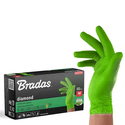 Защитные перчатки Bradas DIAMOND, нитриловые, размер M 7-8, зеленые, (RWJNDGR8) - фото 2