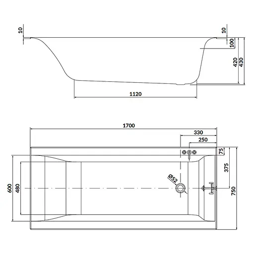 Ванна прямоугольная Cersant Larga 170x75 S301-303 - фото 3