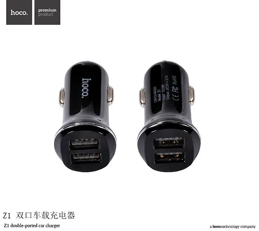 Адаптер автомобильный Hoco Z1 2USB 2.1 Азу - автозарядное белое - фото 4