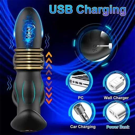 Анальный вибратор, массажер простаты с эрекционными кольцами на пенис и поступательными движениями с Д/У - фото 5