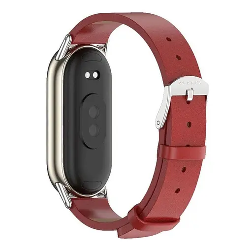 Шкіряний ремінець MiJobs для фітнес-браслета Xiaomi Mi Band 7 Type B червоний, тримач - золотистий - фото 3