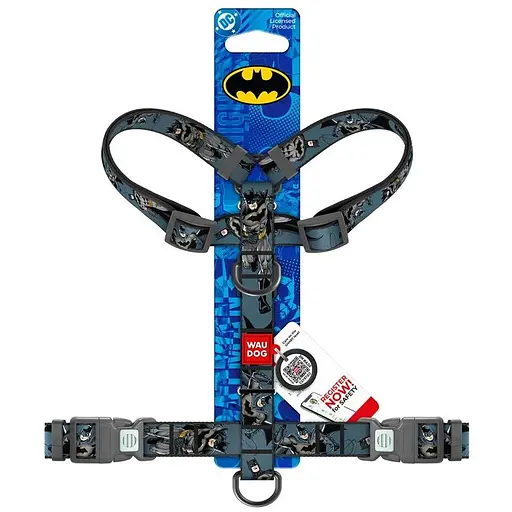Шлейка для собак Waudog Nylon анатомическая H-образная с QR-паспортом, рисунок "Тень Бэтмена", пластиковый фастекс, М - фото 3