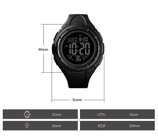 Мужские спортивные часы Skmei 1535 Dive (Черный с черным) - фото 6