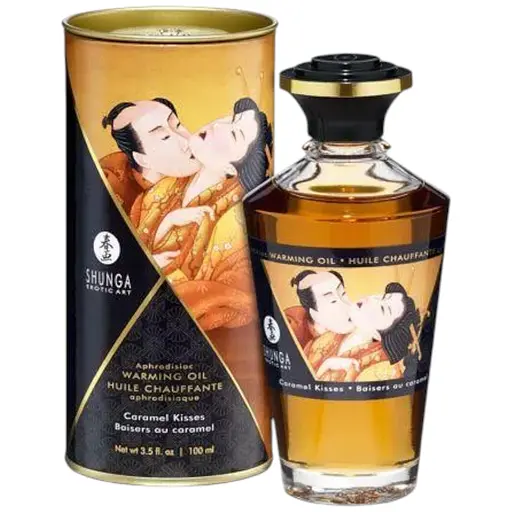 Розігріваюче масло Shunga Aphrodisiac Warming Oil Caramel Kisses без цукру, смачне 100 мл