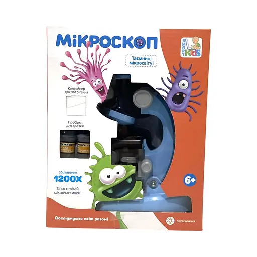 Мікроскоп SK 0026 B, 21 см, пробірки, скла, інструменти, підсвітка, синій - фото 2