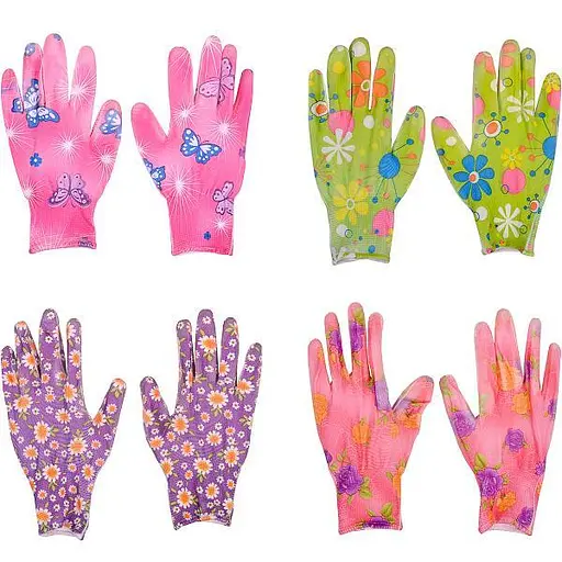 Перчатки прорезиненные женские с рисунком, 12 пар в уп. Х4-2